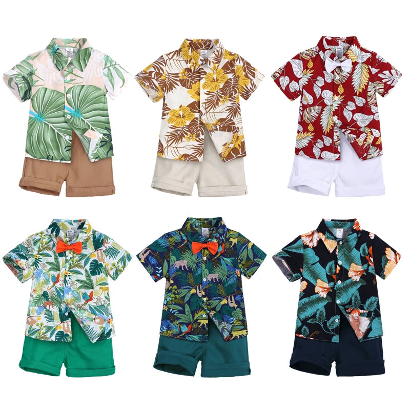 Conjunto de Camisa Hawaiana y Pantalón Corto para Niños